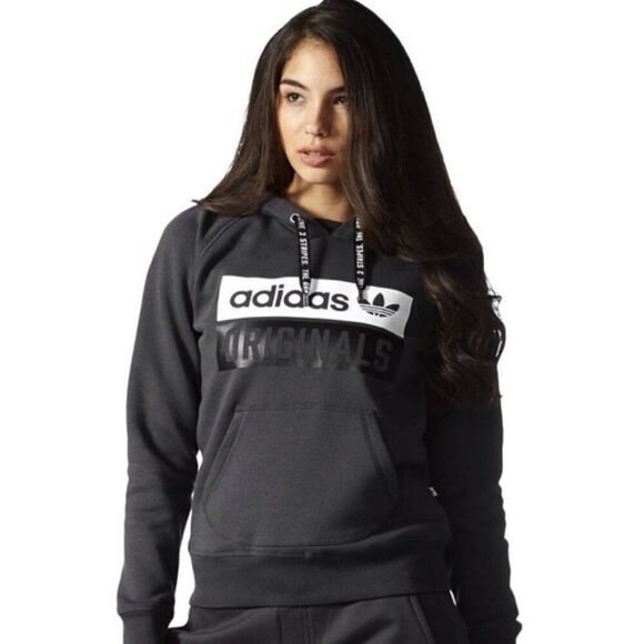 adidas Originals Tops - ✨ADIDAS ORIGINALS✨ Logo Drawstring Hoodie Sweatshirt - [Small, Gray]